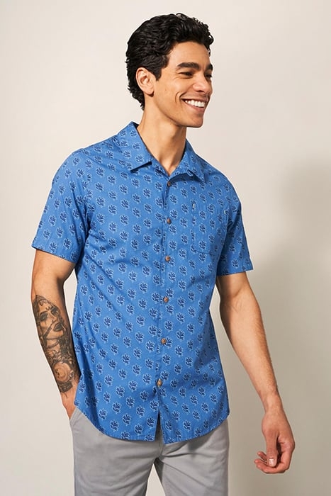 BLOCK LEAF PRINTED SHIRT BRIGHT BLUE 1