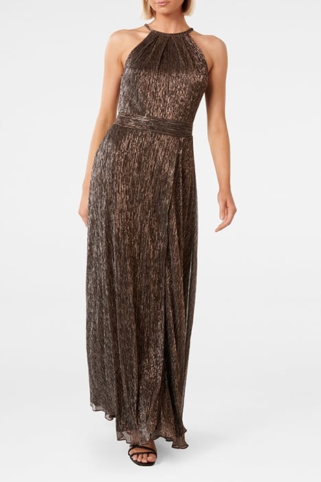 BRADY PLISSE HALTER MIDI BRONZE 1
