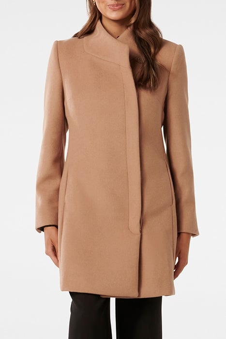 DEBBIE PETITE FUNNEL COLLAR COAT DARK CAMEL 1