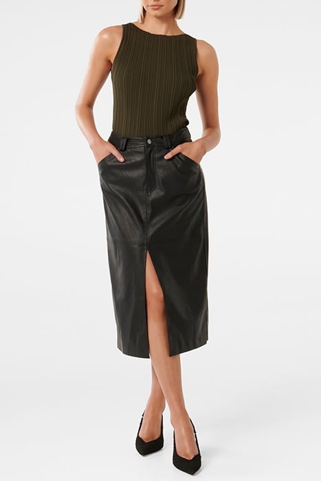 TIANA VEGAN LEATHER MIDI SKIRT BLACK 3