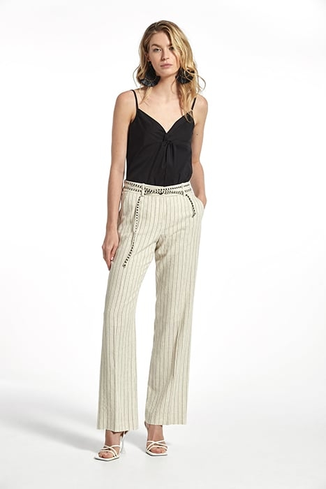 STRIPE LINEN SRAIGHT TWAN TROUSERS ECRU 5