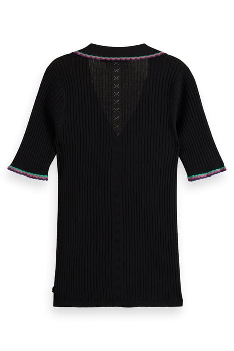 RIB COLLARED KNITTED TEE EVENING BLACK 2