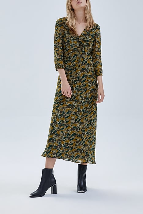 LICHEN LONG DRESS WITH GREEN CAMOUFLAGE PRINT 1