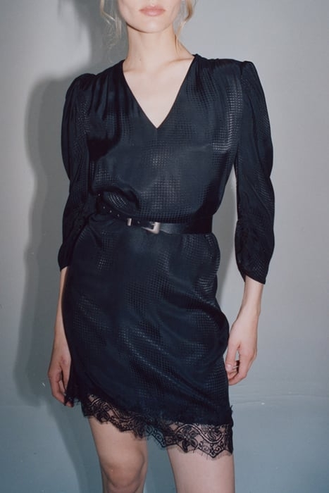 BLACK OPTICAL POLKA DOT MOTIF JACQUARD DRESS 6