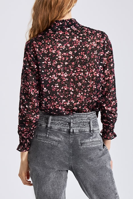 BLACK SHEER BLOUSE WITH PINK VELVET PRINT 2