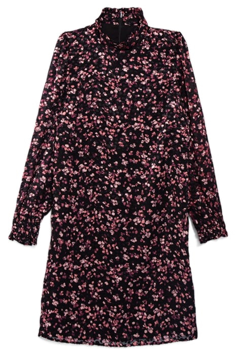 BLACK SHORT SHEER DRESS WITH PINK VELVET PRINT 4