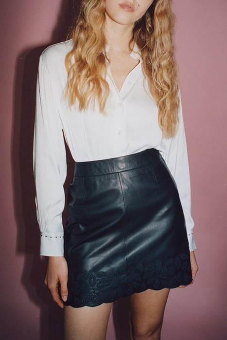BLACK EMBROIDERED LEATHER SHORT SKIRT 6