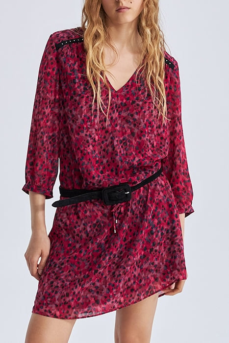 PINK RECYCLED PAISLEY LEOPARD PRINT SHORT DRESS 1