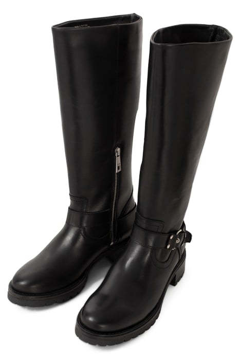 BLACK LEATHER BIKER-STYLE BOOTS WITH LUGGED SOLE 2