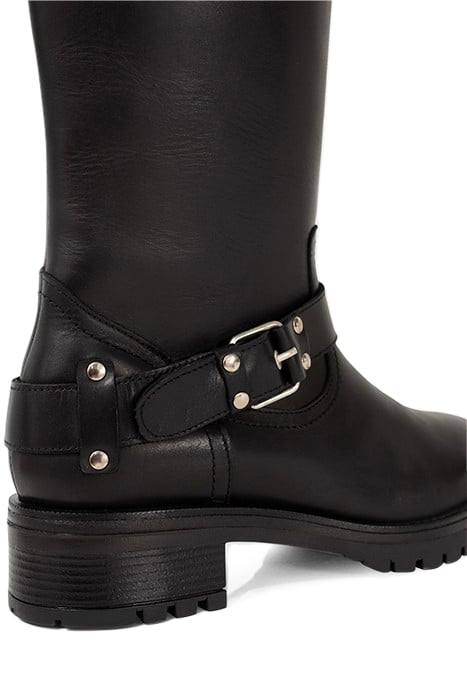 BLACK LEATHER BIKER-STYLE BOOTS WITH LUGGED SOLE 5