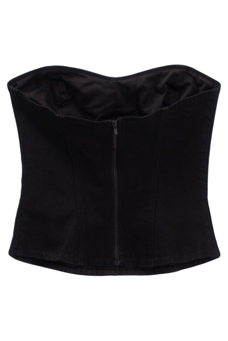BLACK DENIM BUSTIER WITH EMBROIDERED FLOWERS 3