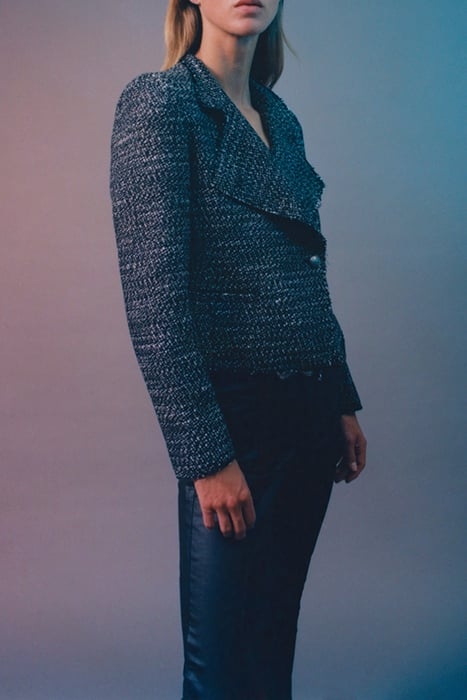 BLACK TWEED-LOOK BIKER-STYLE JACKET 7