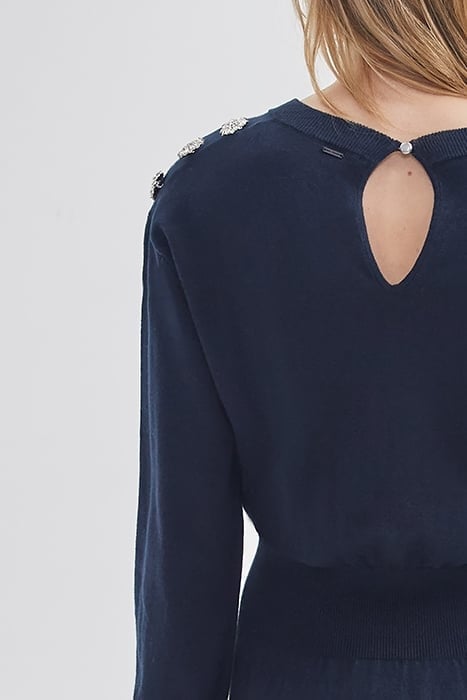 NAVY SWEATER DRESS WITH DIAMANTE BUTTONS 5