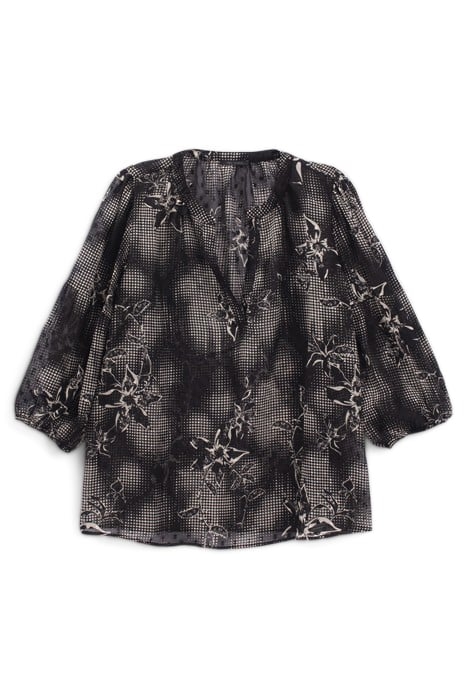 BLACK BLOUSE WITH ECRU DANDY FLOWER PRINT 4