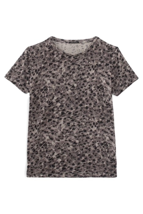 WOMEN'S GREY LINEN AND VISCOSE PRINTED T-SHIRT 1