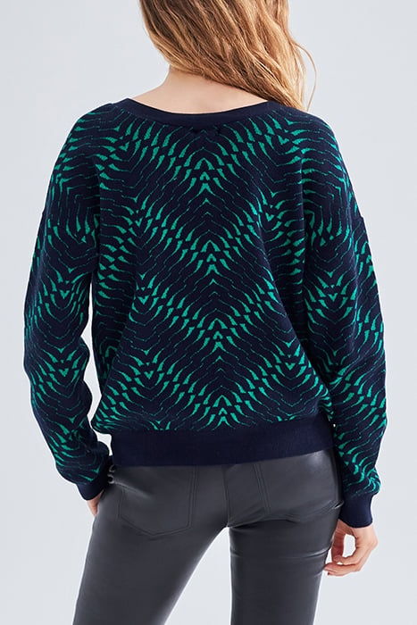 NAVY GEOMETRIC MOTIF JACQUARD KNIT CARDIGAN 2