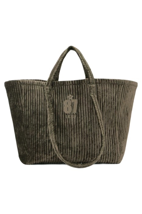 KHAKI OVERSIZED QUILTED VELVET TOTE BAG 4