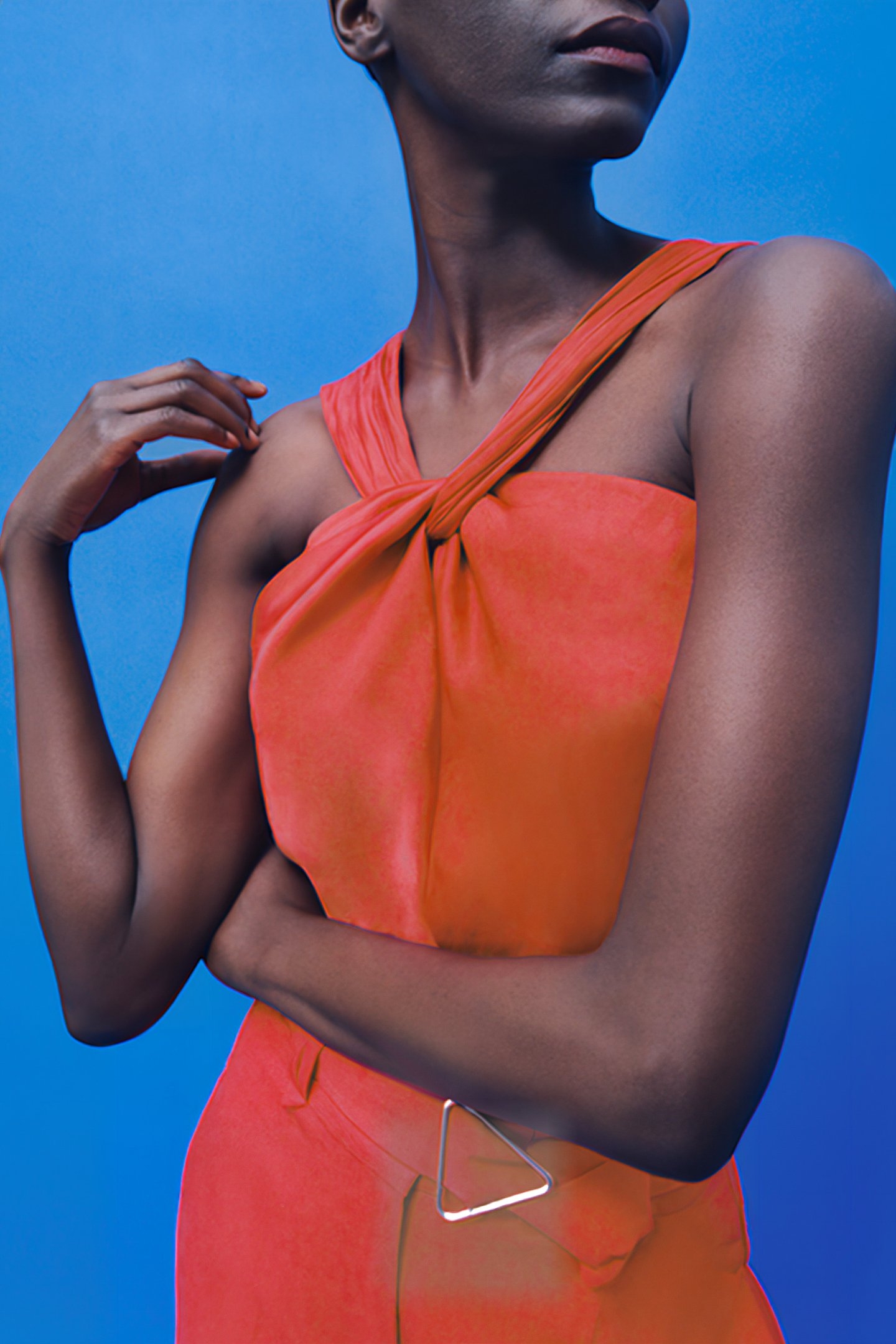 ORANGE ASYMMETRIC TOP WITH TIED NECKLINE 5