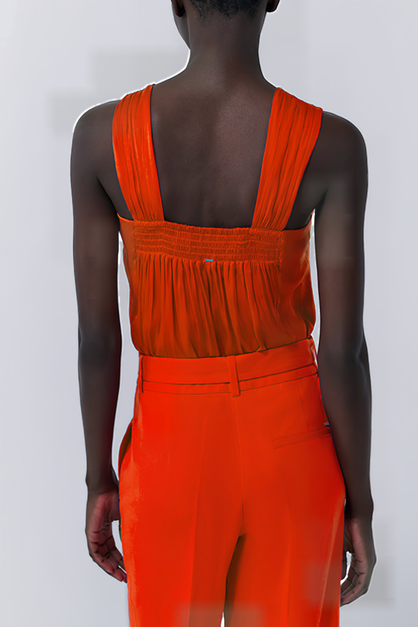 ORANGE ASYMMETRIC TOP WITH TIED NECKLINE 2