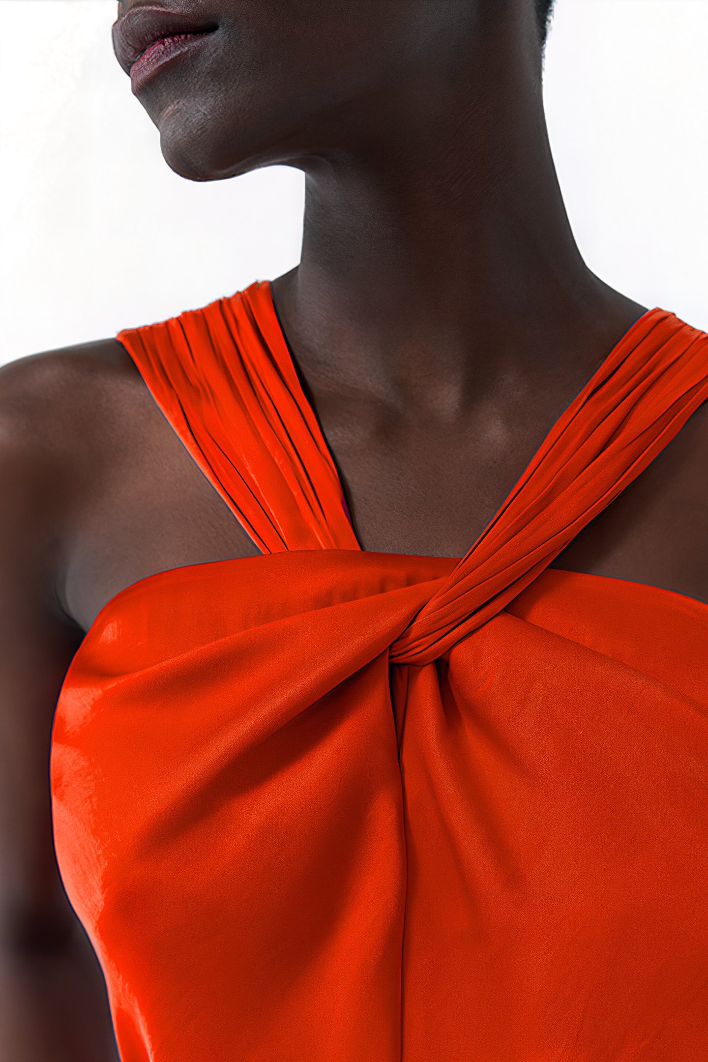 ORANGE ASYMMETRIC TOP WITH TIED NECKLINE 3