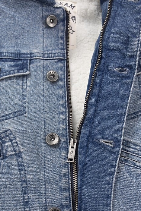 BOYS’ BLUE DENIM SHERPA-LINED JACKET, HOODED FACING 7