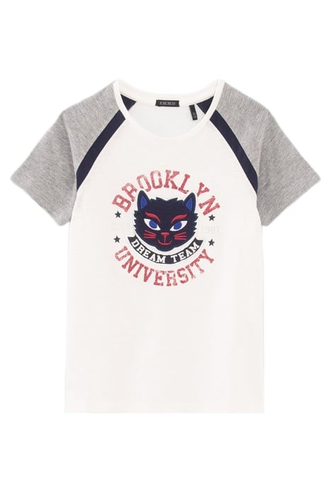 GIRLS’ OFF-WHITE EMBROIDERED CAT ORGANIC COTTON T-SHIRT 1