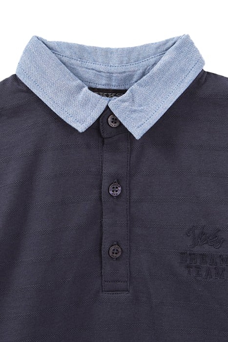 BOYS’ NAVY SHIRT COLLAR POLO SHIRT, EMBOSSED IMAGE ON BACK 3