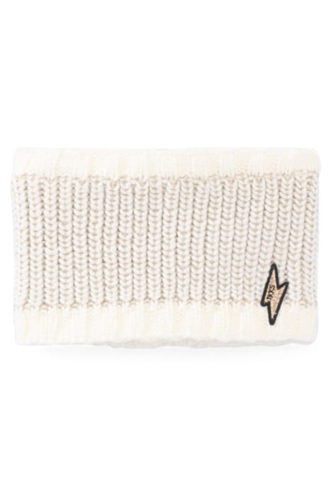 BABY GIRLS’ ECRU KNIT SNOOD, GOLD LUREX & LIGHTNING BADGE 1