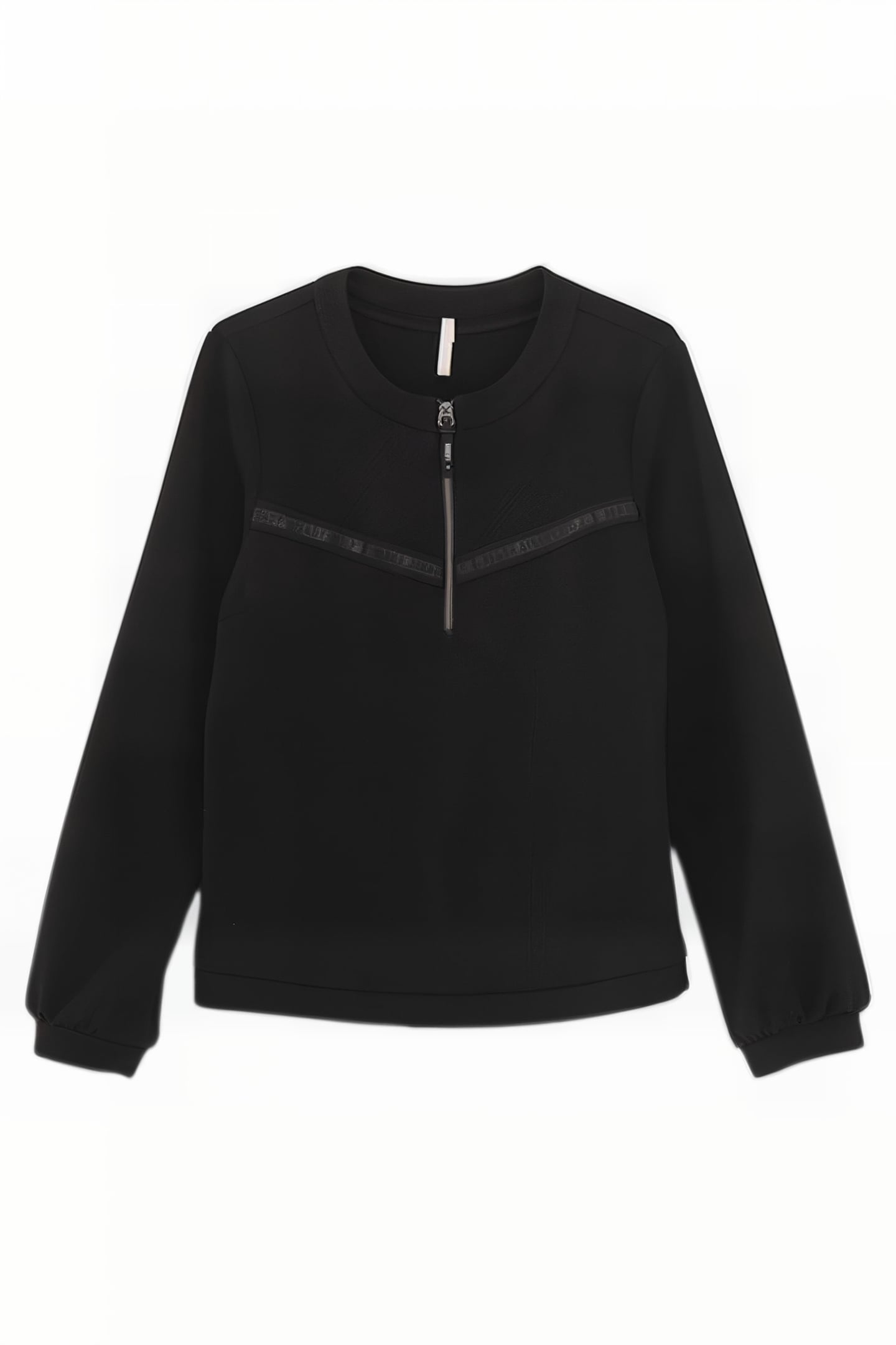 BLACK WAFFLE-KNIT BLOUSE WITH LETTER BAND 1