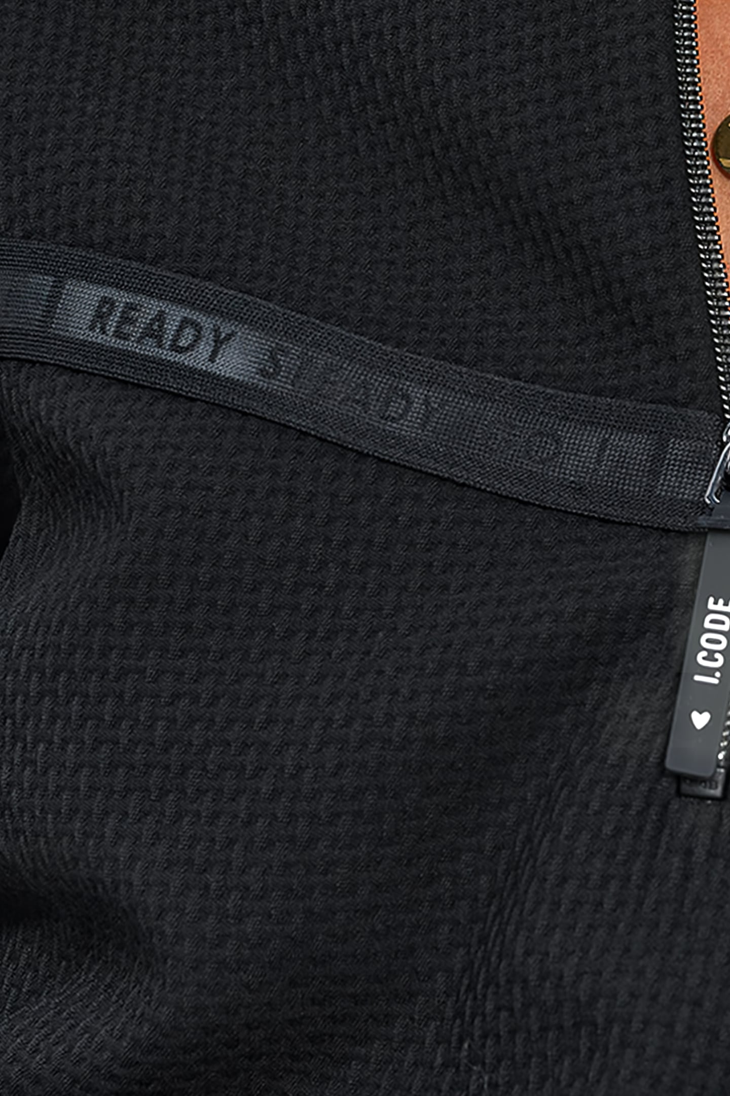 BLACK WAFFLE-KNIT BLOUSE WITH LETTER BAND 6