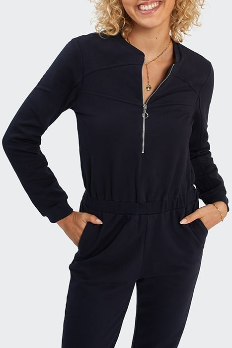 NAVY SWEATSHIRT FABRIC ZIPPED JUMPSUIT 4