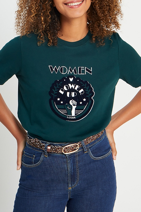 IMPERIAL GREEN INTERLOCK T-SHIRT WITH FLOCKED IMAGE 4