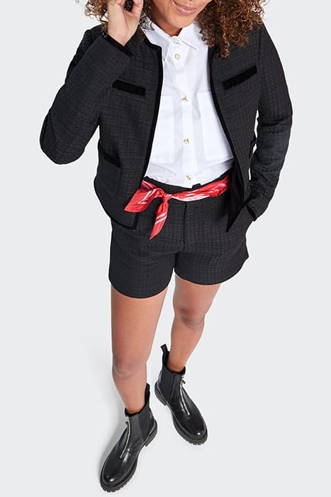 BLACK WAFFLE TWEED-LOOK SQUARE JACKET 1