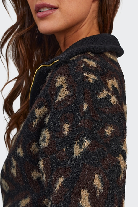BLACK LEOPARD KNIT ZIP-NECK SWEATER 5