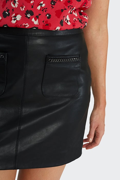 BLACK LEATHER SHORT SKIRT WITH SMALL CHAINS 5