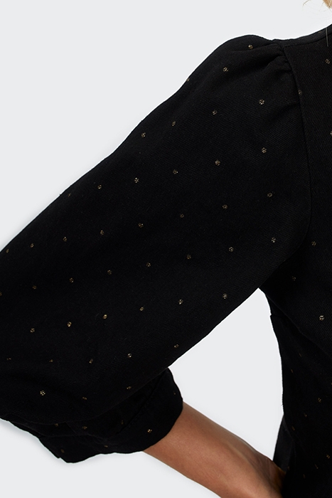 BLACK DENIM DRESS WITH GOLD POLKA DOT PRINT 6