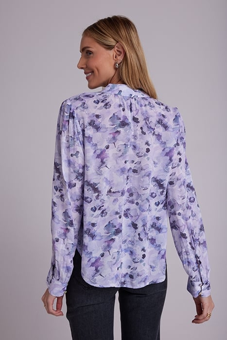 SHIRRED BUTTON UP BLOUSE LILAC FLORET PRINT 2