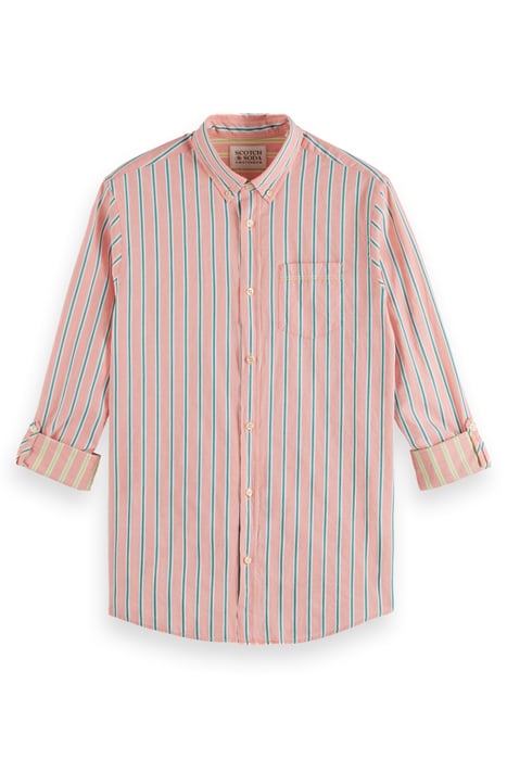 DOBBY STRIPE ROLL UP SLEEVES CORAL STRIPE 1