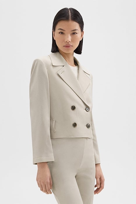 DOUBLE-BREASTED CROP TRENCH IN ADMIRAL CREPE PUMICE 1