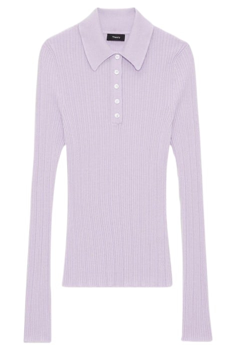 SLIM POLO IN WOOL-VISCOSE CREPE LILAC SKY 2