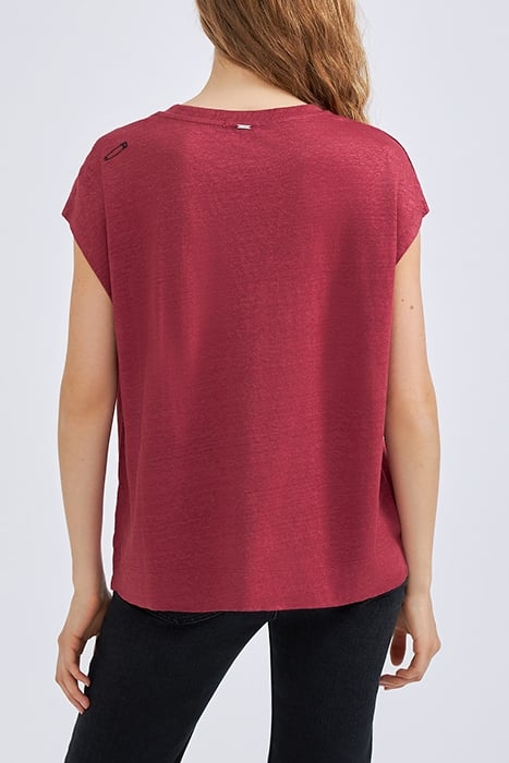 BURGUNDY IRIDESCENT EMBROIDERED LINEN KNIT T-SHIRT CAMELIA 2