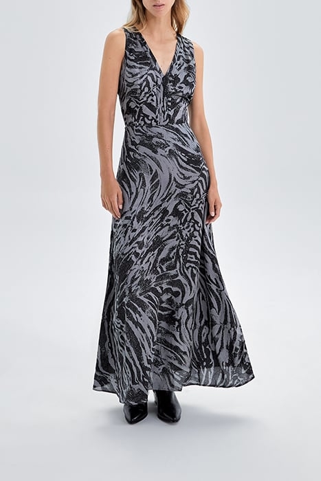 PURE EDITION- GREY LONG ZEBRA PRINT DRESS GREY 1