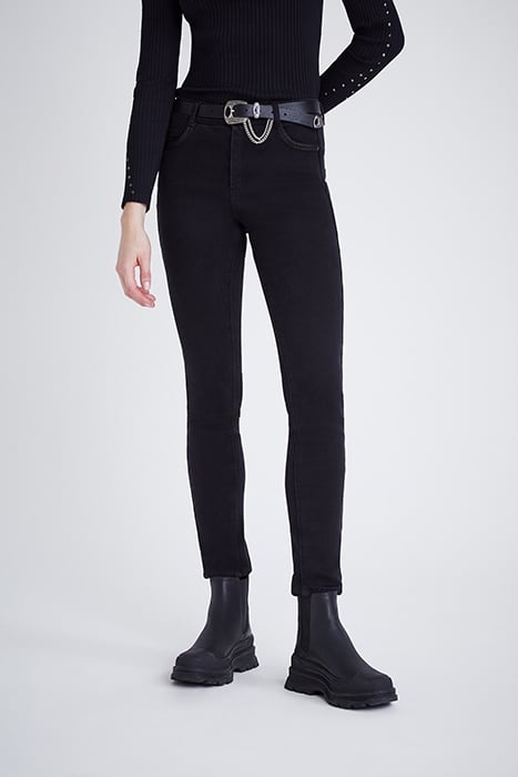 WOMEN’ BLACK COSY FLEECE SCULPT UP 7/8 SLIM JEANS BLACK 1