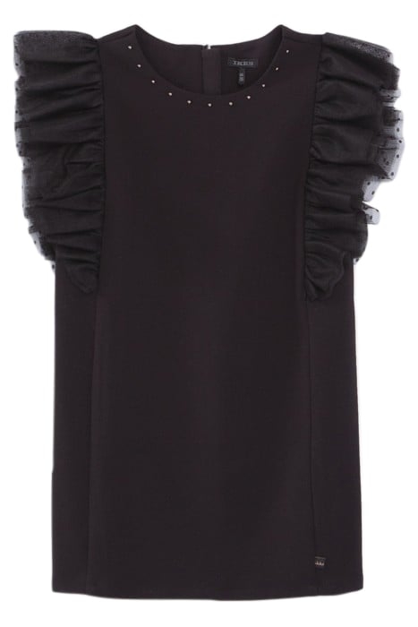 GIRLS’ BLACK RUFFLED TULLE DRESS BLACK 1