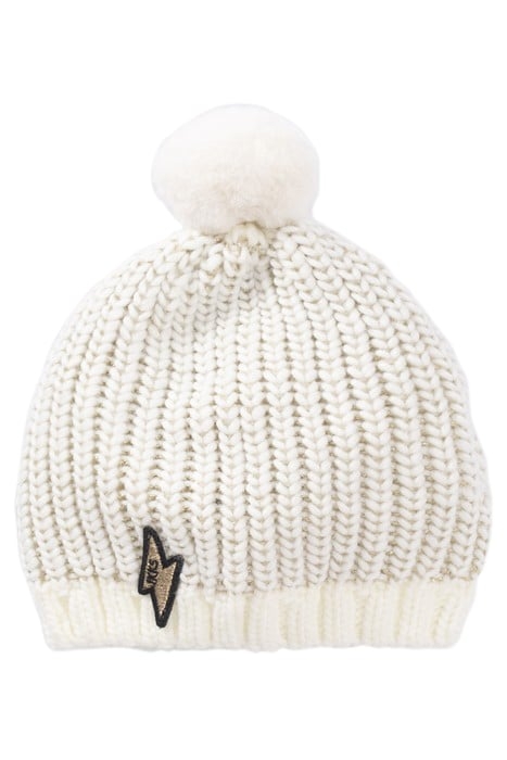 BABY GIRLS’ ECRU KNIT BEANIE, GOLD LUREX & LIGHTNING BADGE O 1