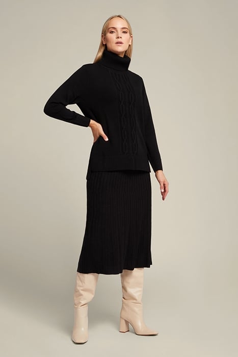SWEATER WITH FRONT CABLE IN SUSTAINABLE WOOL BLACK 3