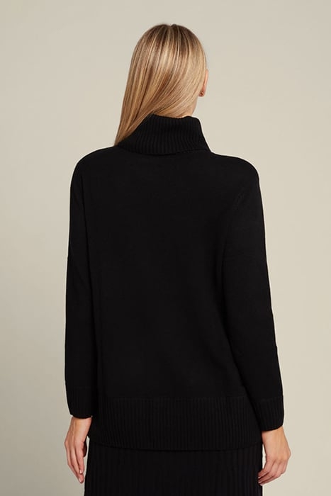 SWEATER WITH FRONT CABLE IN SUSTAINABLE WOOL BLACK 2
