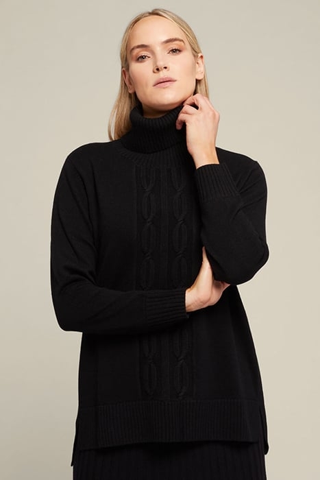 SWEATER WITH FRONT CABLE IN SUSTAINABLE WOOL BLACK 1