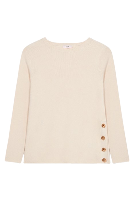 CREW-NECK SWEATER WITH JEWEL SLIT AND BUTTONS WHITE 3