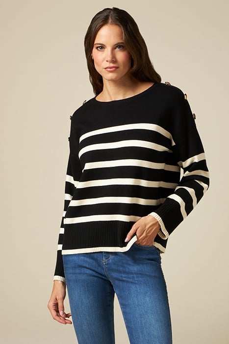 STRIPED SWEATER WITH ARMY BUTTONS BLACK 1